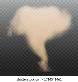 Desert cloud or dirt sand smoke isolated on transparent background. Realistic natural dynamic effect with ground particles. Vector illustration.