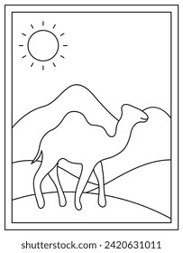 Desert coloring page designed in hand drawn vector 