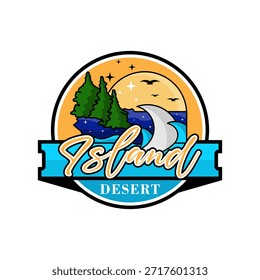 Diseño del logotipo del círculo de la onda de la playa del coral del desierto