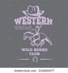 Desert and cowboy Western Texas slogan print design for apparel. Wild Rodeo vibes desert retro design.