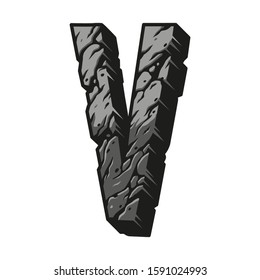 Desert design letter V vintage template with cracked ground texture isolated vector illustration