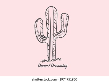 desert dreaming cactus arizona Desert landscape. Desert area, sand terrain - Africa, Sahara, or Arizona nature. Wilderness background. Safari. Wild West. Vector illustration.