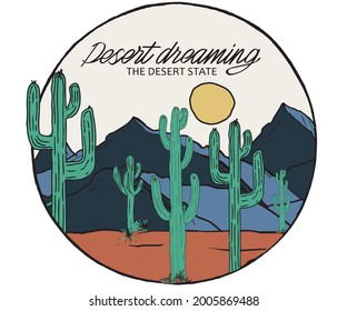 Desert Dreaming Cactus Mountain Print Design Stock Vector (Royalty Free ...
