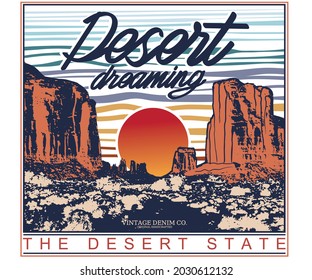 Desert dreaming vector illustration graphic print  for apparel, sticker, background and others. 