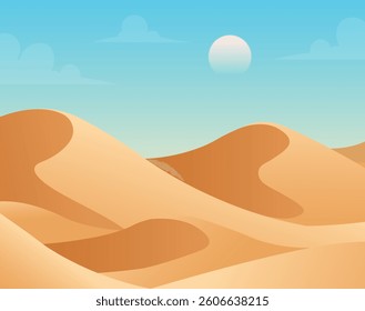 Desert dune landscape vector cartoon illustration. Desert dune mountain background sahara cartoon minimal sand design.