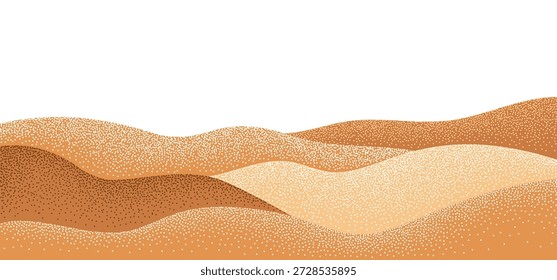 Desert Dune Sand Wave Pattern. Abstract Vector Grain Landscape Background. Noise Mountain Illustration. Stippled Desert Sand Texture. Beach Dune Wavy Gradation. Gold Hill Landscape Bg.