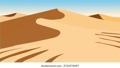 Dunas del desierto en estilo plano para la ilustración de paisaje árido. Perfecto para imágenes de viajes, temas de aventuras, fondos y diseño moderno.