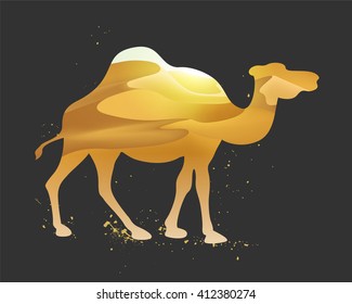 Desert dunes landscape inside a camel silhouette