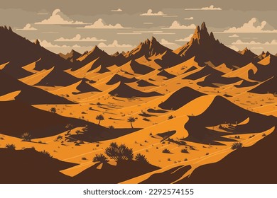 Desert. Dunes, sand. Desert panorama. Vector illustration.