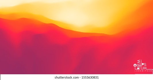 Desert dunes sunset landscape. Mountain landscape with a dawn. Mountainous terrain. Hills silhouette. Abstract background. Vector illustration.