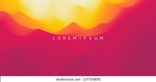 Desert dunes sunset landscape. Mountain landscape with a dawn. Mountainous terrain. Hills silhouette. Abstract background. Vector illustration.