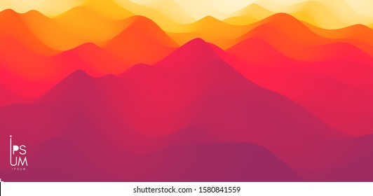 Desert dunes sunset landscape. Mountain landscape with a dawn. Mountainous terrain. Hills silhouette. Abstract background. Vector illustration.