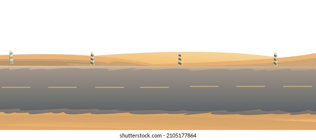 Desert dusty road. Landscape of southern countryside. Isolated on white background. Cool cartoon style. Vector.