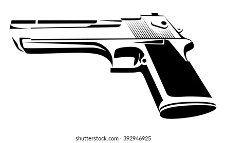 Desert Eagle in black and white - Power Pistol isolated on white. Style Design of Force Weapon. Vector Illustration.