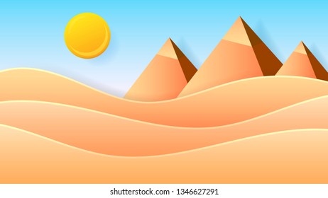 Desert Egypt. Nature Vector Illustration. Nature Outdoor Landscape. Ancient Egypt Cairo - Giza