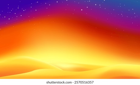 Desert evening with starry sky background vector illustration. Banner nature sunset landscape