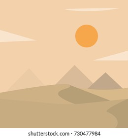 Desert flat landscape with pyramids. Vector illustration