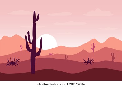 Desert flat style vector illustration. Nature landscape background, travel flat design vector. 