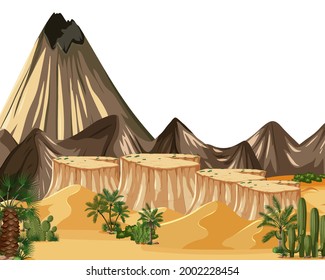 Desert forest landscape at daytime scene with big mountain illustration