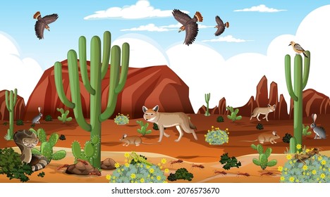 Wüstenlandschaft am Tag mit wilden Tiergrafik