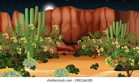 Desert forest landscape at night scene  illustration