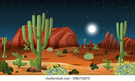 Desert forest landscape at night scene illustration