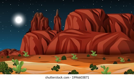 Desert forest landscape at night scene illustration