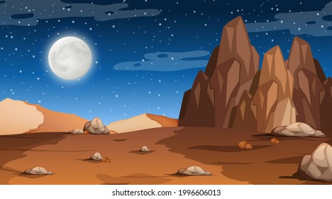 Desert forest landscape at night scene illustration