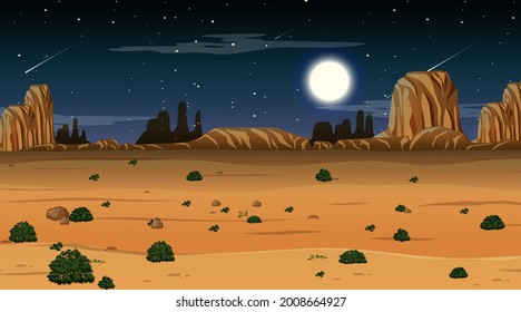 Paisaje forestal del desierto en ilustración nocturna