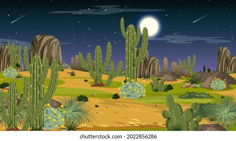 Desert forest landscape at night scene illustration
