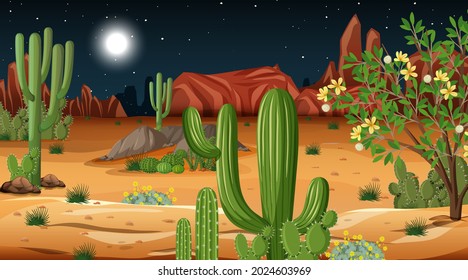 Wüstenwaldlandschaft am Abend - Szene-Illustration