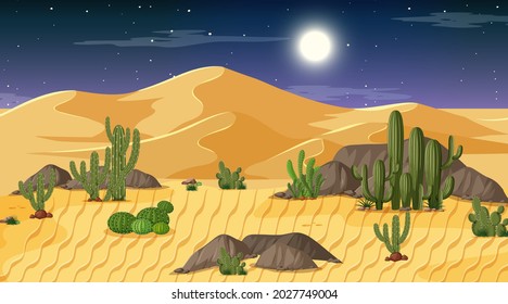 Desert forest landscape at night scene illustration