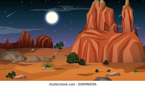 Desert forest landscape at night scene illustration