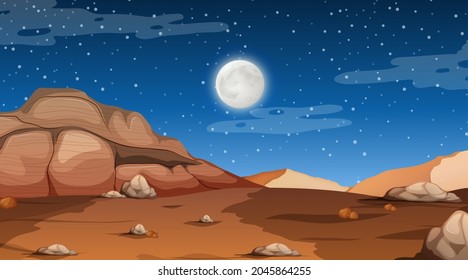 Desert forest landscape at night scene illustration