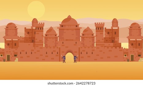 Forte do Deserto ou Palácio, Forte do Rajastão e Palácio com Guardas 