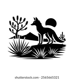 Desert fox silhouette vector art illustration