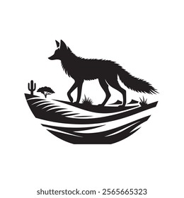 Desert fox silhouette vector art illustration