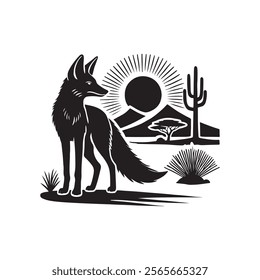 Desert fox silhouette vector art illustration