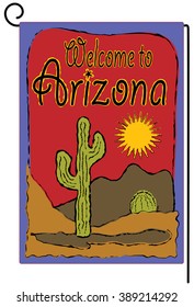 Desert Garden flag Arizona Sun with cactus and mountains