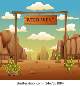 A desert gate landscape cartoon in the wild west