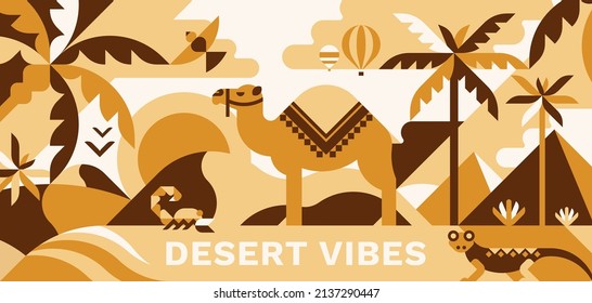 Ilustración vectorial geométrica del desierto para impresión gráfica, tarjeta de saludo, banner.