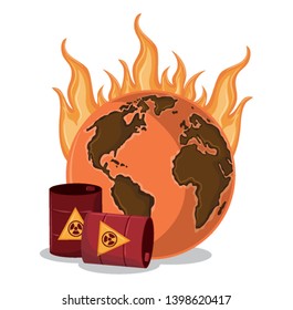 desert globe on fire with hazardous waste
