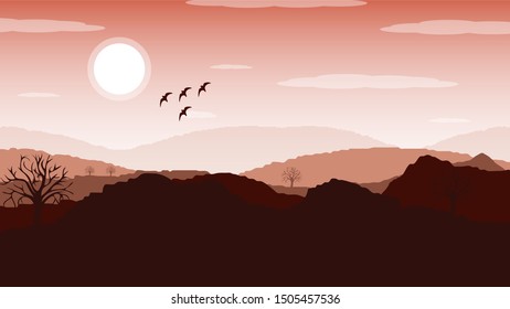 Desert gradient landscape With Mountain  Vector