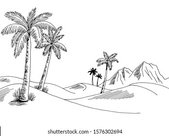 Desert graphic black white landscape sketch illustration vector