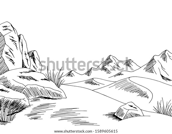 Desert Graphic Black White Landscape Sketch Stock Vector (Royalty Free