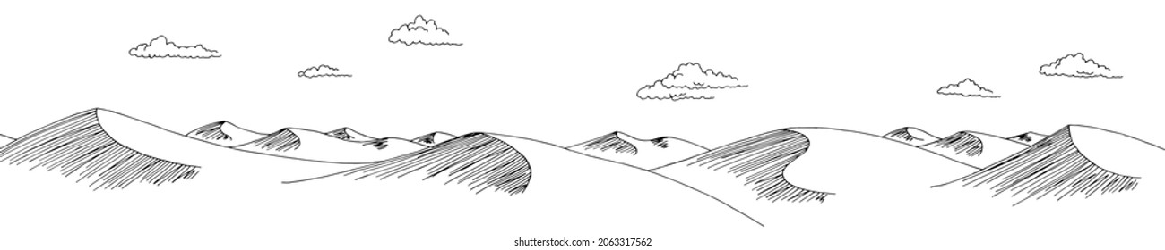 Desert graphic black white long landscape sketch illustration vector 