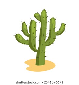 Cactus verde desierto en diseño plano. Suculento tropical salvaje con púas. Ilustración vectorial aislada.