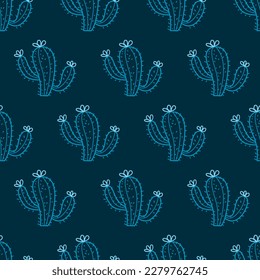 Desert Green Cactus Outdoor Vector Seamless Pattern can be use for background and apparel design