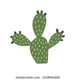 Desert green cute cactus. Doodle hand drawn western plant element naive vector art on white isolated background