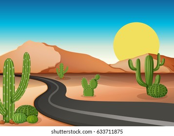 Desert ground with empty road illustration